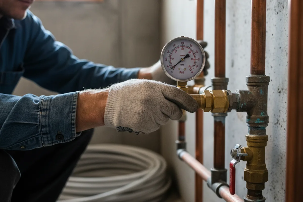Pressure testing a repaired line during Water Line Repair in Nipton